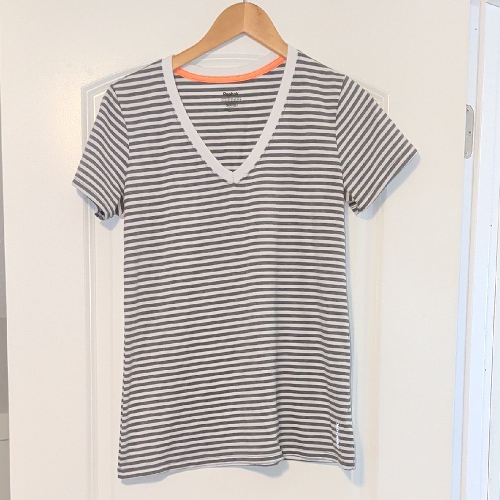 Reebok Black and White Striped Shirt